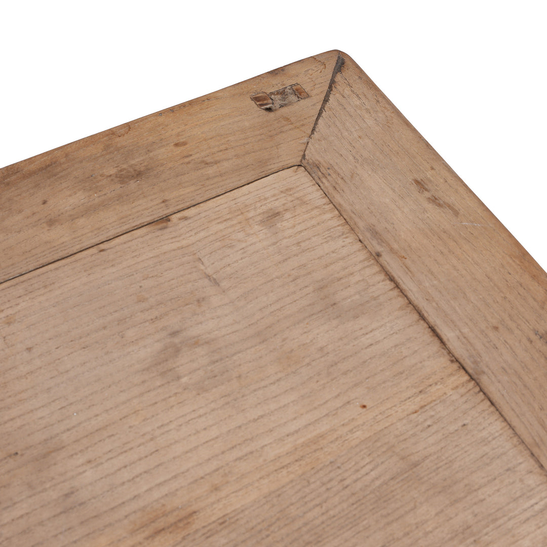 Top Corner Detail From Antique Chinese 3 Drawer Elm Console Table | Indigo Antiques