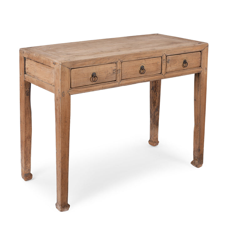 Angled View Of Antique Chinese 3 Drawer Elm Console Table | Indigo Antiques