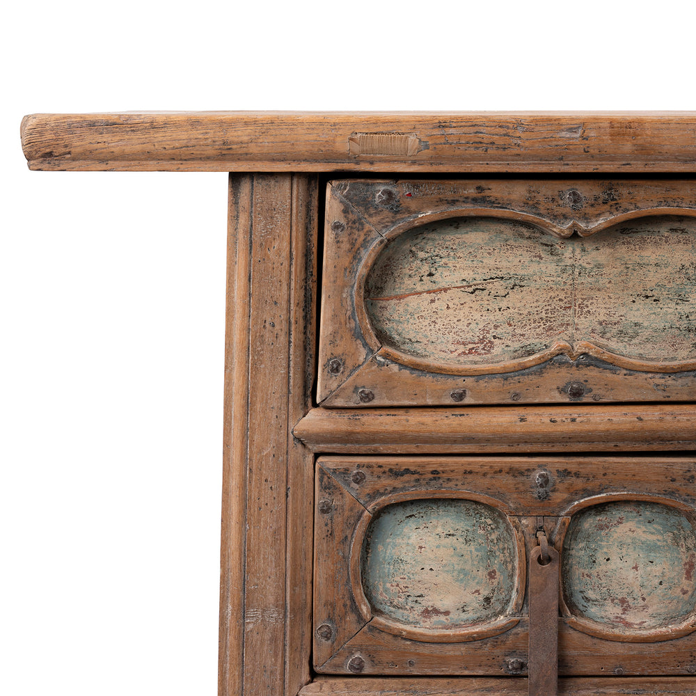 Corner Detail From Antique Carved Elm Coffer Table From Shanxi  | Indigo Antiques