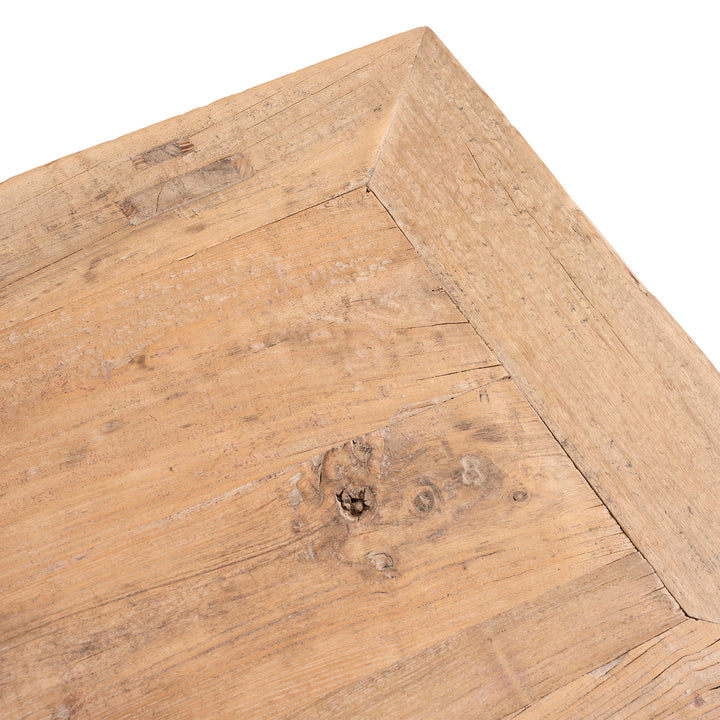 Corner Detail From Antique Carved Elm Coffer Table From Shanxi  | Indigo Antiques