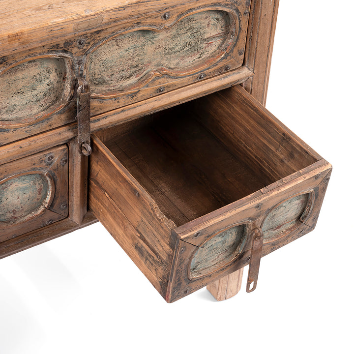 Drawer Detail From Antique Carved Elm Coffer Table From Shanxi  | Indigo Antiques