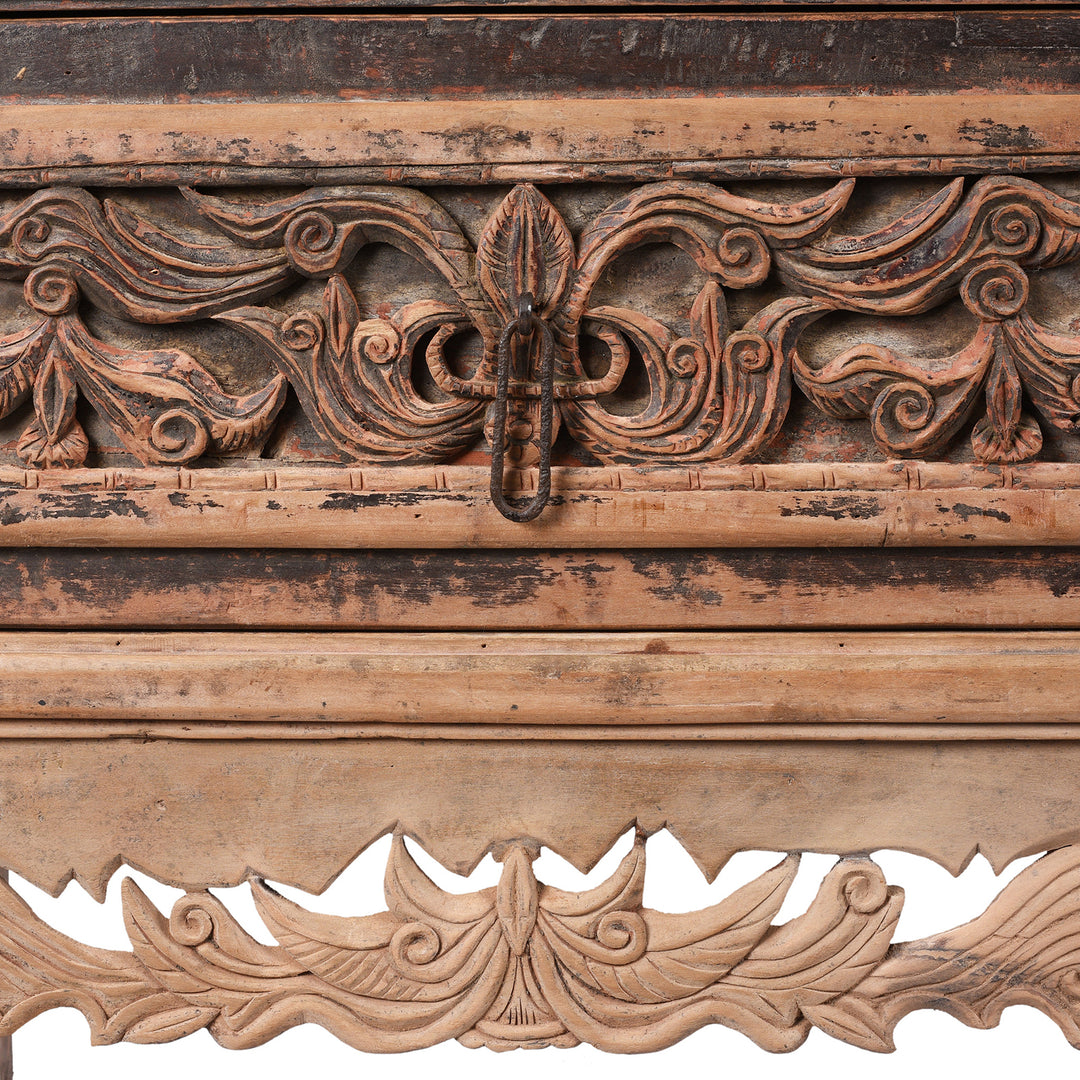 Carving Detail From Front Of Antique Chinese Carved Coffer Table From Shanxi | Indigo Antiques