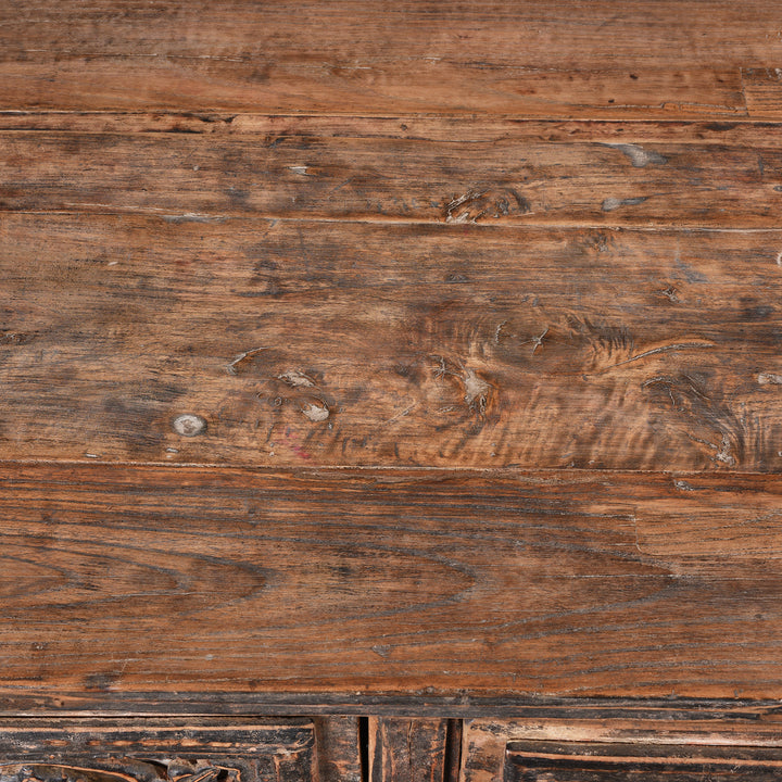 Yumu elm Surface Detail From Antique Chinese Carved Coffer Table From Shanxi | Indigo Antiques