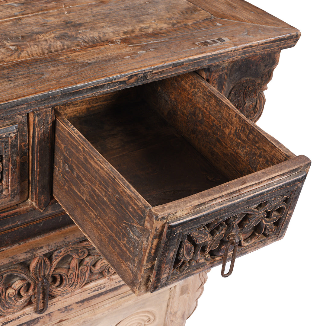 Drawer Interior Of Antique Chinese Carved Coffer Table From Shanxi | Indigo Antiques