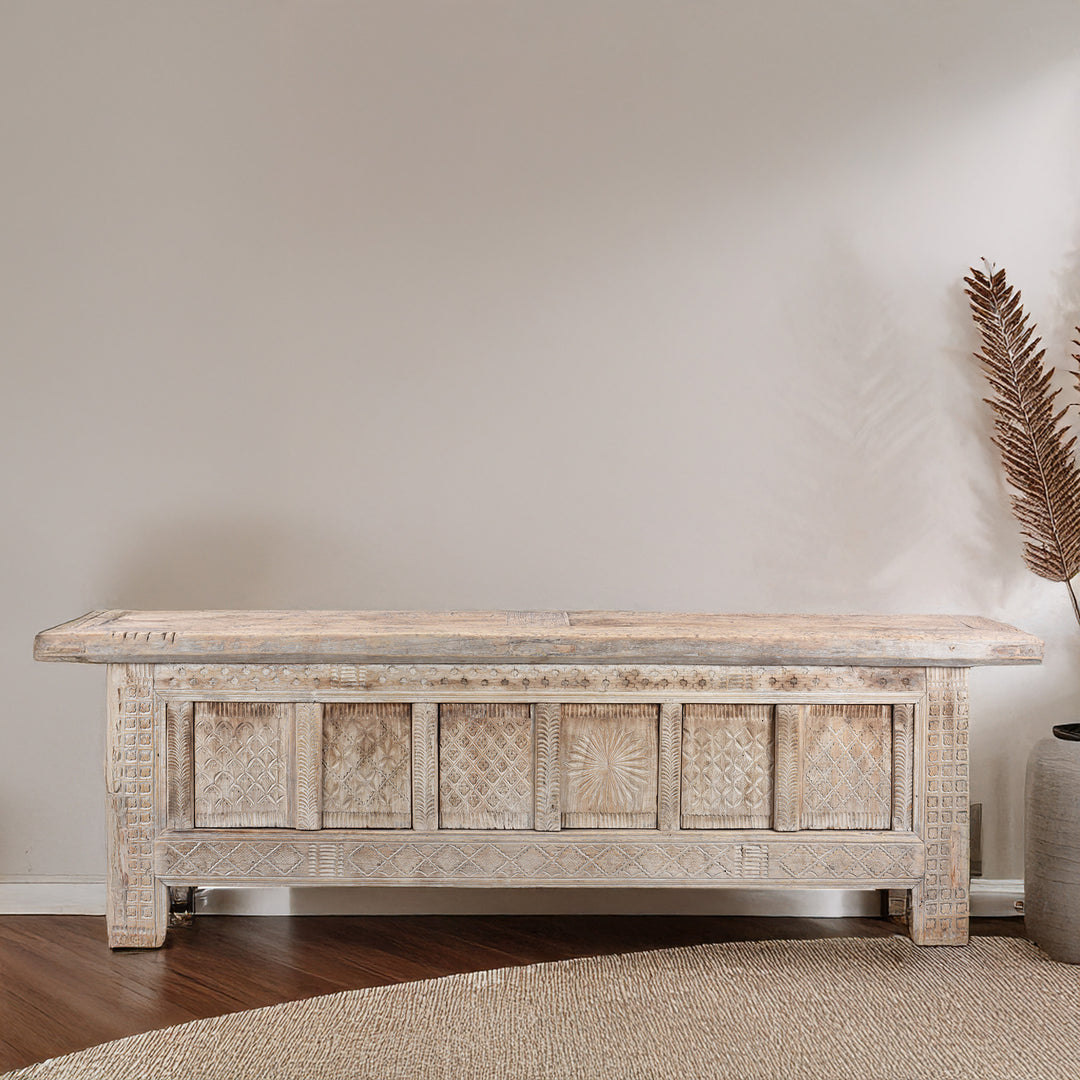 Antique Chinese Carved Low Sideboard From Xinjiang | Indigo Antiques