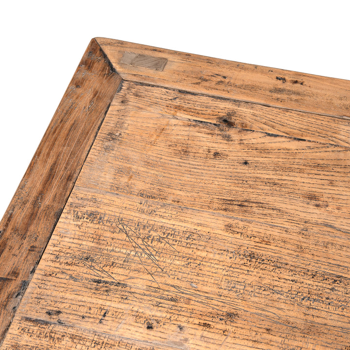 Corner Detail From Top Of Antique Red & Black Painted Sideboard From Shanxi  | Indigo Antiques