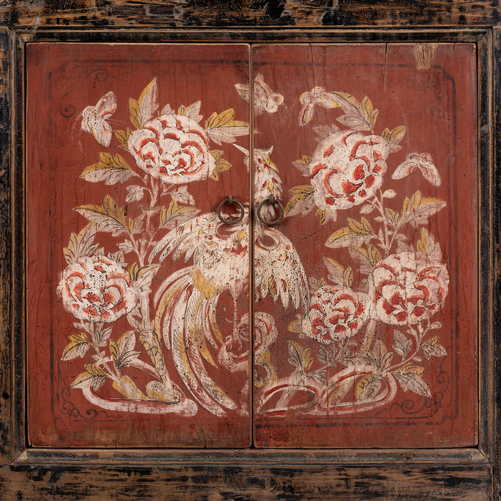 Painted Doors Detail From Antique Red & Black Painted Sideboard From Shanxi  | Indigo Antiques