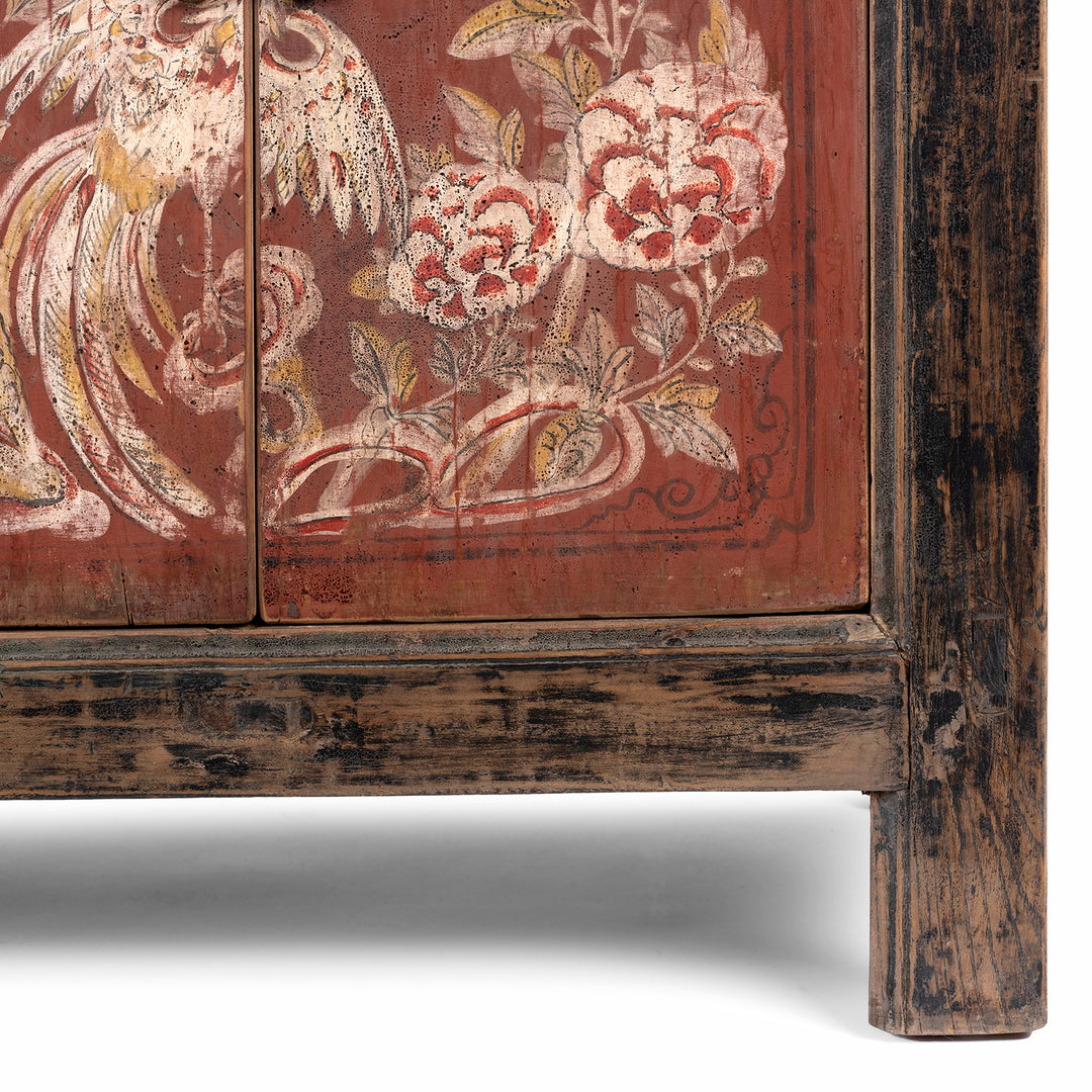 Leg Detail From Antique Red & Black Painted Sideboard From Shanxi  | Indigo Antiques