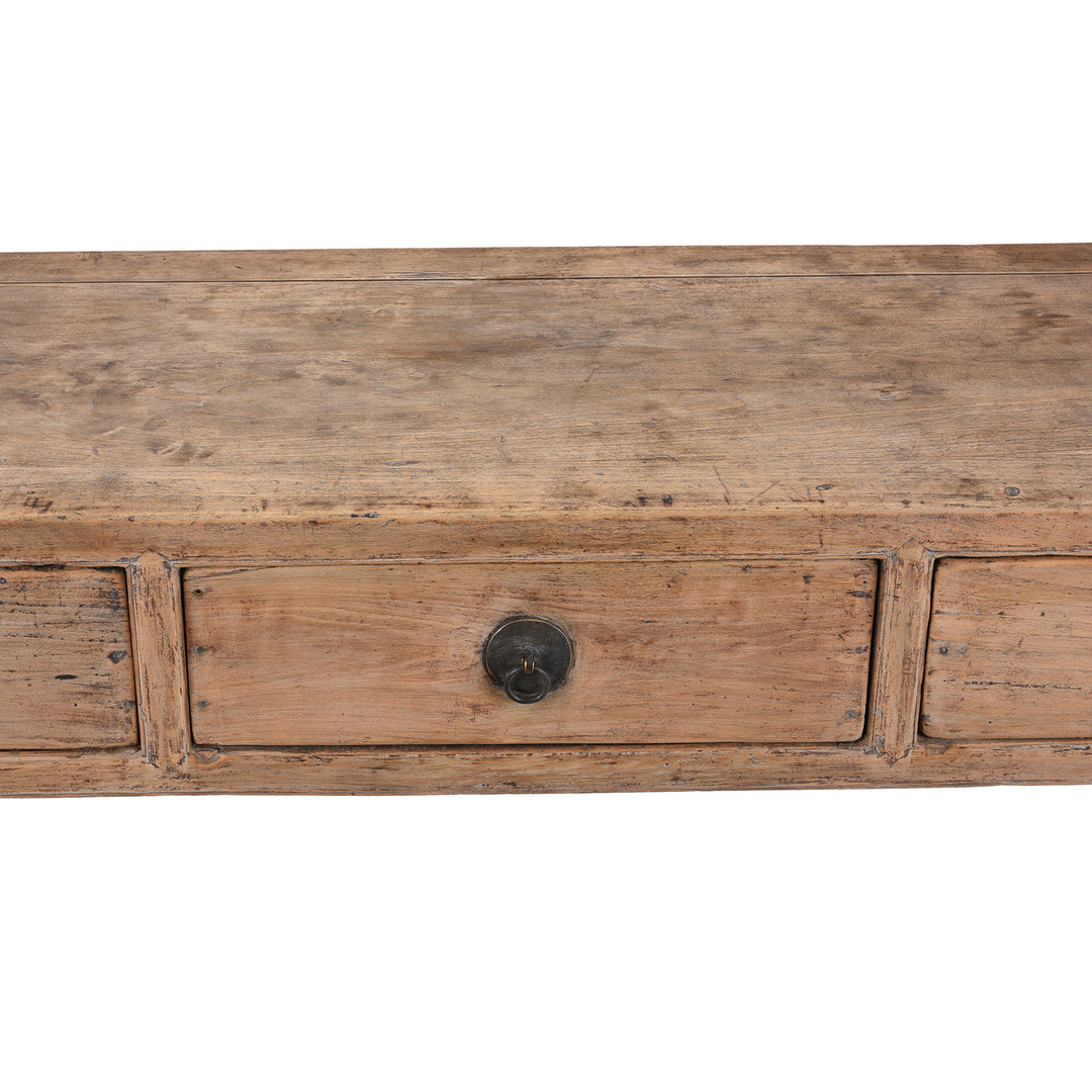 Table Top Detail From Antique Chinese 19th Century Bleached Poplar Console Table With Three Drawers From Shanxi