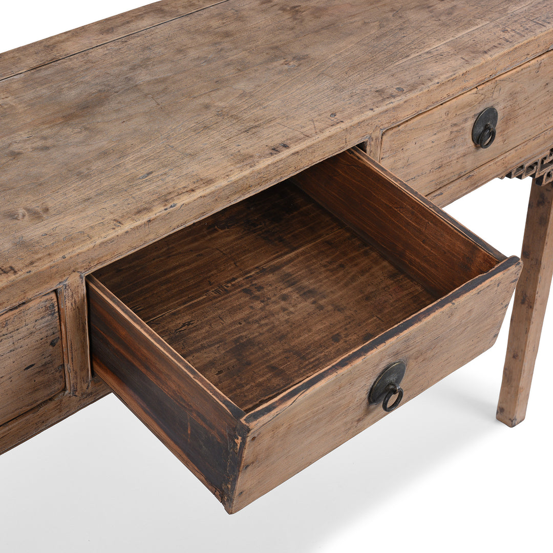 Drawer Detail From Antique Chinese 19th Century Bleached Poplar Console Table With Three Drawers From Shanxi