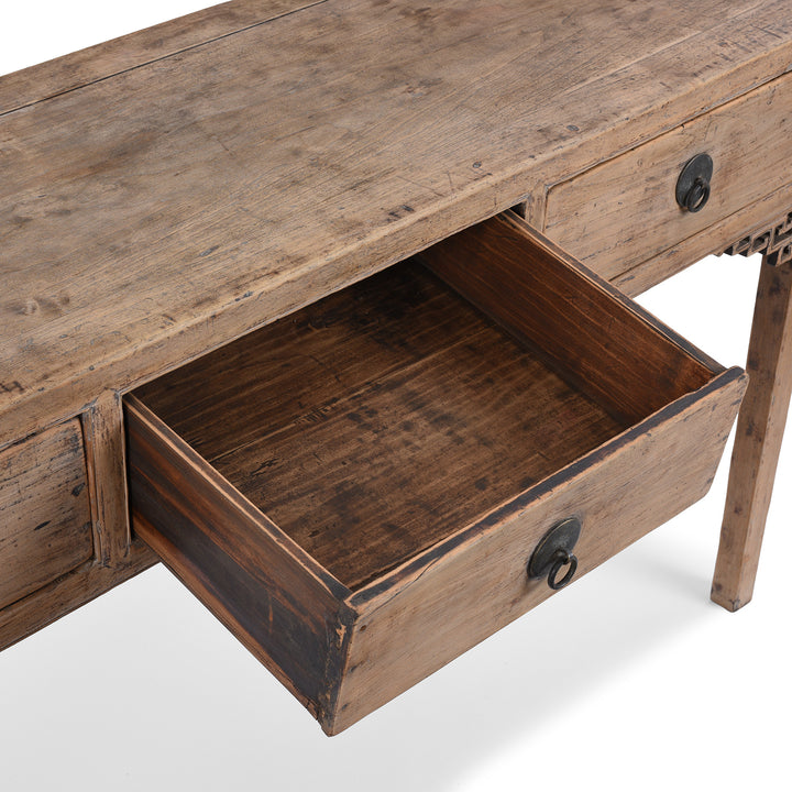 Drawer Detail From Antique Chinese 19th Century Bleached Poplar Console Table With Three Drawers From Shanxi