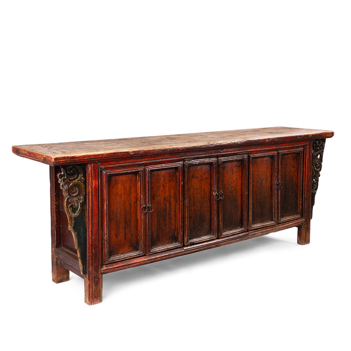 Angled VIew Of Nineteenth Century Gansu Sideboard With Panelled Doors