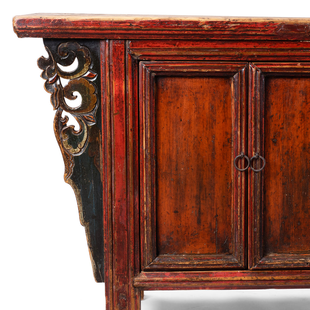 Carving Detail From Nineteenth Century Gansu Sideboard With Panelled Doors