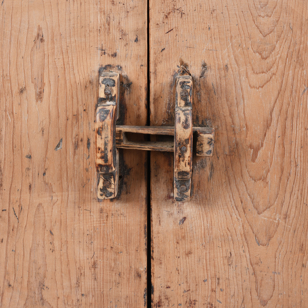 Sliding Lock Detail From Antique Bleached Pine Bedside Cabinet | Indigo Antiques