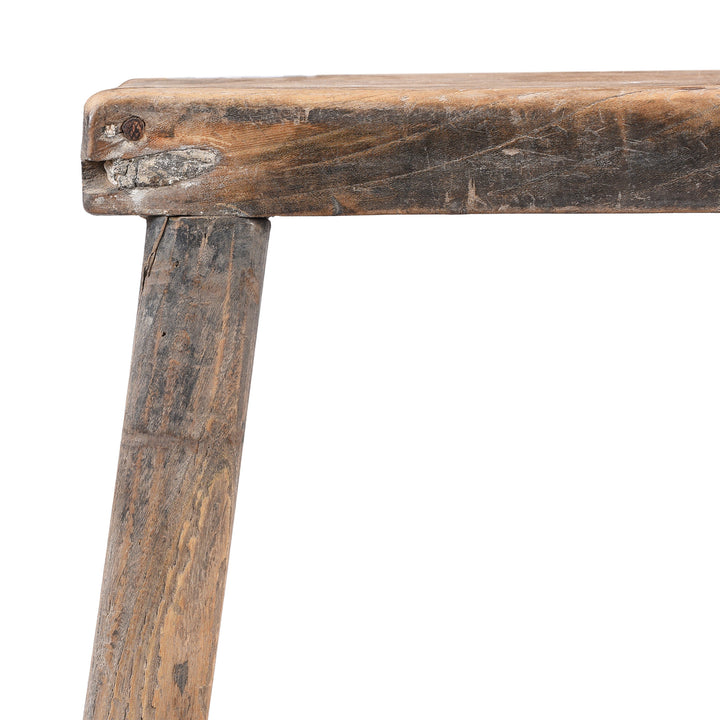 Corner Detail From Antique Elm Milking Stool From Shanxi  | Indigo Antiques
