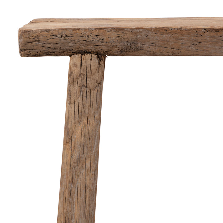 Corner Detail From Nineteenth Century Rustic Elm Saddle Stool From Shanxi With Traditional Carpentry Construction