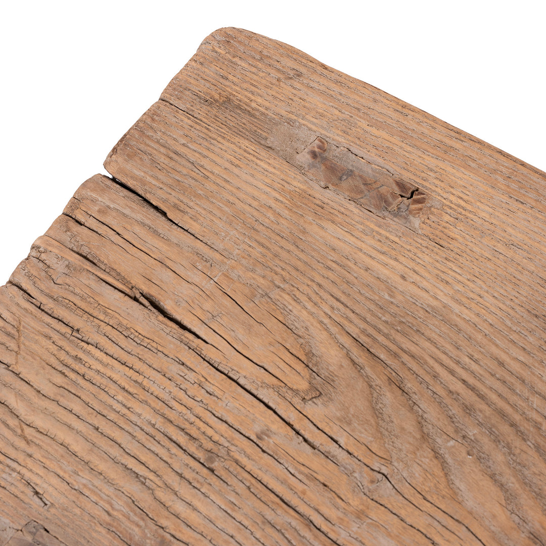 Corner Detail From Nineteenth Century Rustic Elm Saddle Stool From Shanxi With Traditional Carpentry Construction