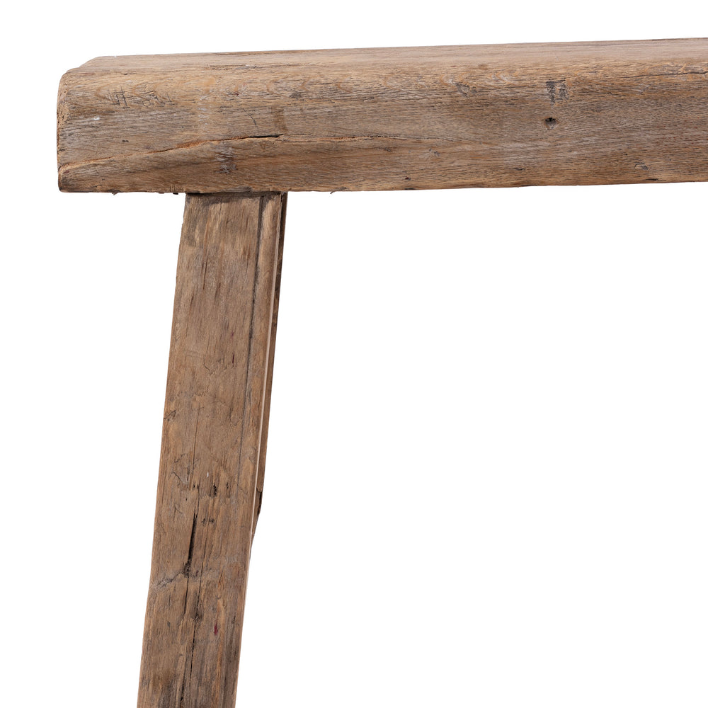 Corner Detail From Nineteenth Century Rustic Elm Saddle Stool From Shanxi With Traditional Carpentry Construction