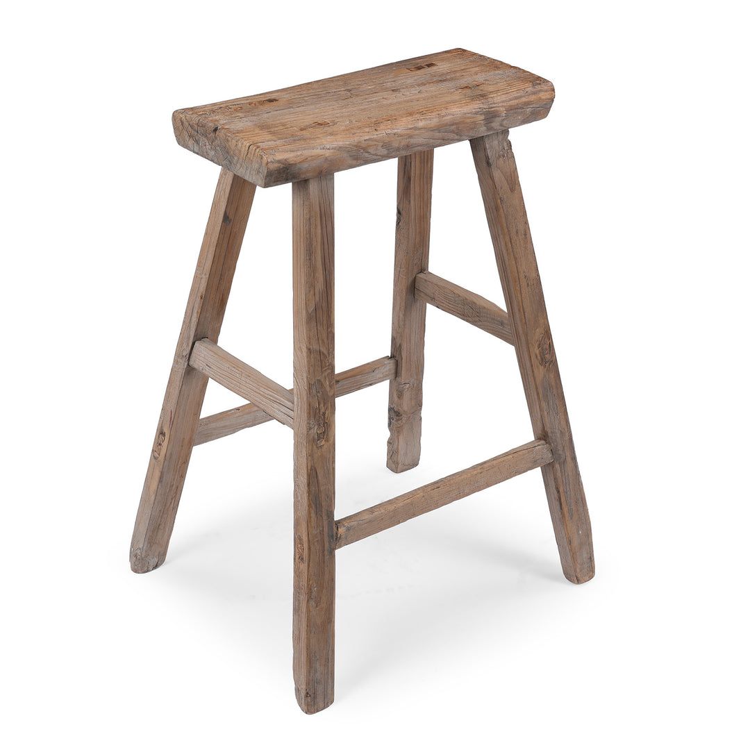 Angled View Of Antique Chinese Elm Saddle Stool | Indigo Antiques