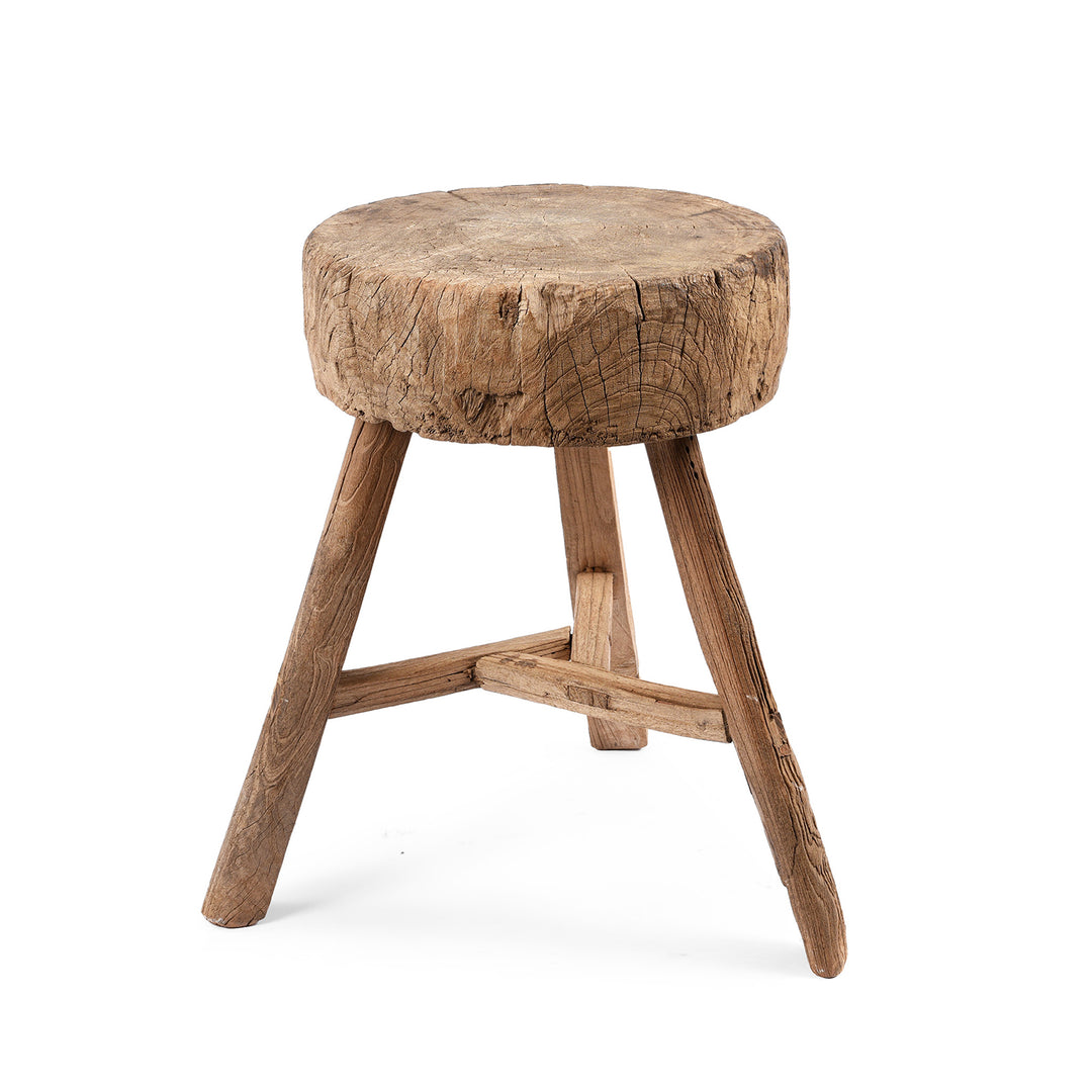 Antique Elm Farmers Chopping Block Stool | Indigo Antiques