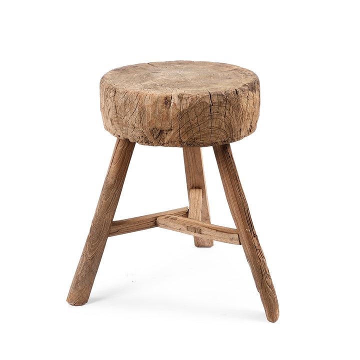 Antique Elm Farmers Chopping Block Stool | Indigo Antiques