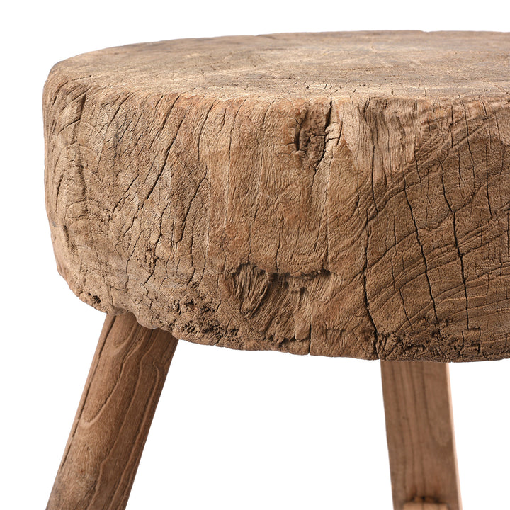Detail From Side Of Antique Elm Farmers Chopping Block Stool | Indigo Antiques