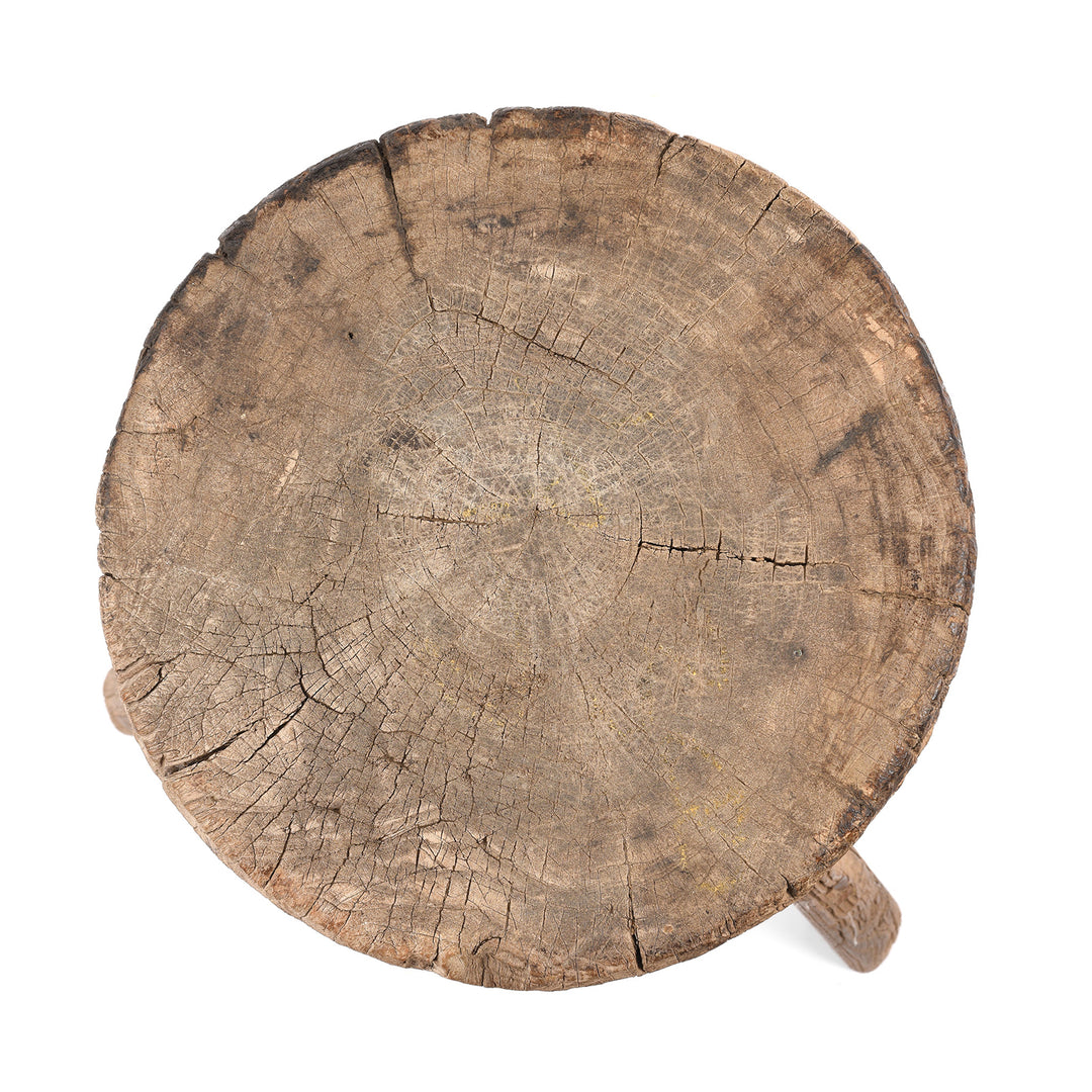 Top Down View Of Antique Elm Farmers Chopping Block Stool | Indigo Antiques