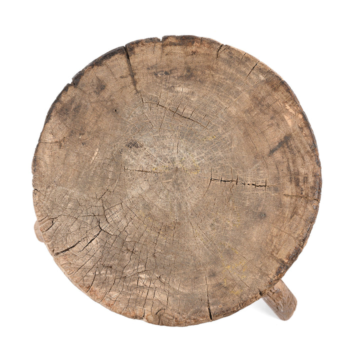 Top Down View Of Antique Elm Farmers Chopping Block Stool | Indigo Antiques