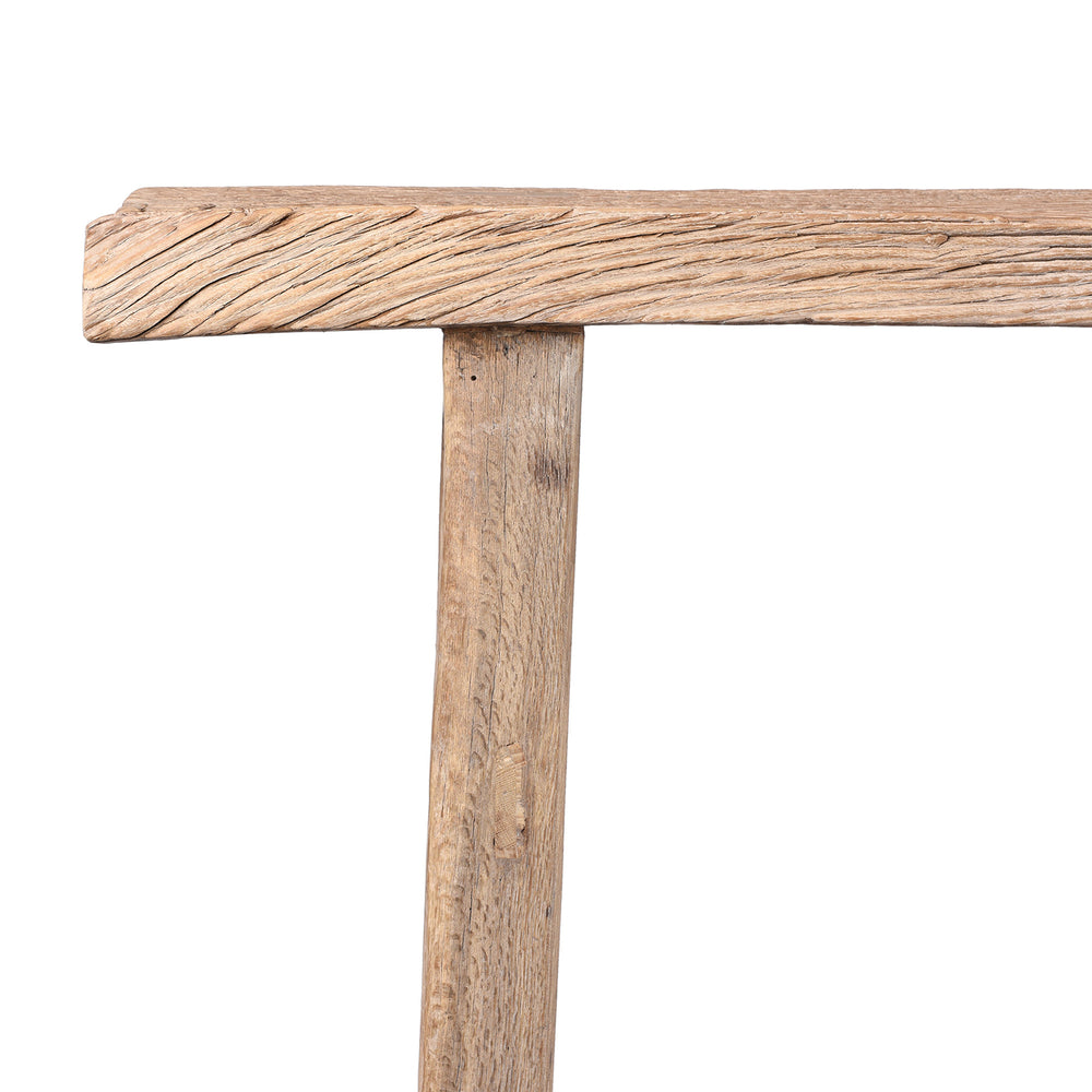 Corner Detail From Farmhouse Console Table Made From Elm Wood | Indigo Antiques