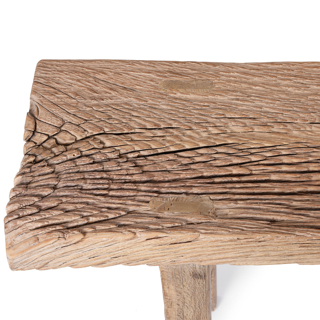 Surface Detail From Farmhouse Console Table Made From Elm Wood | Indigo Antiques