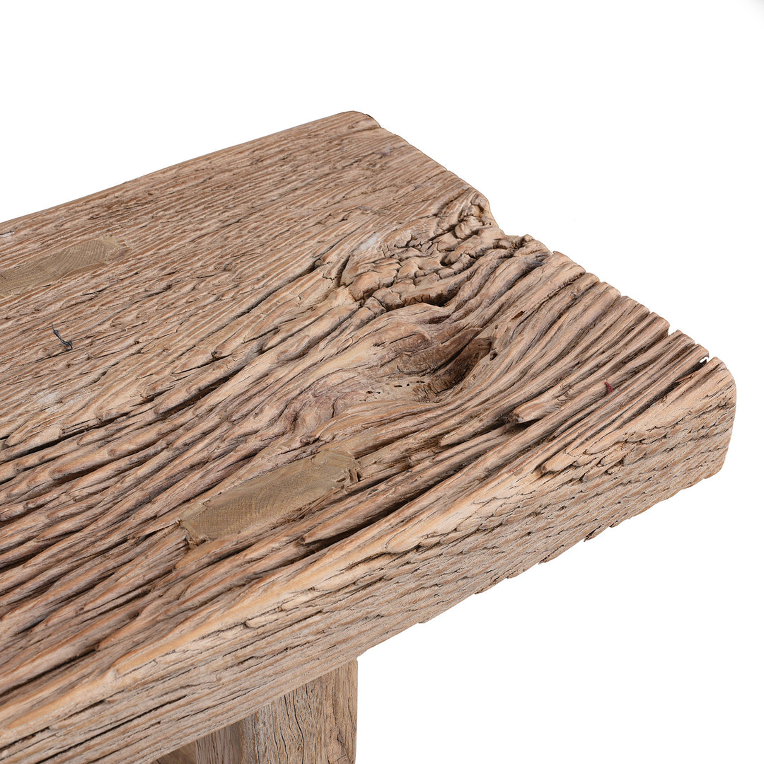 Texture Detail From Farmhouse Console Table Made From Elm Wood | Indigo Antiques
