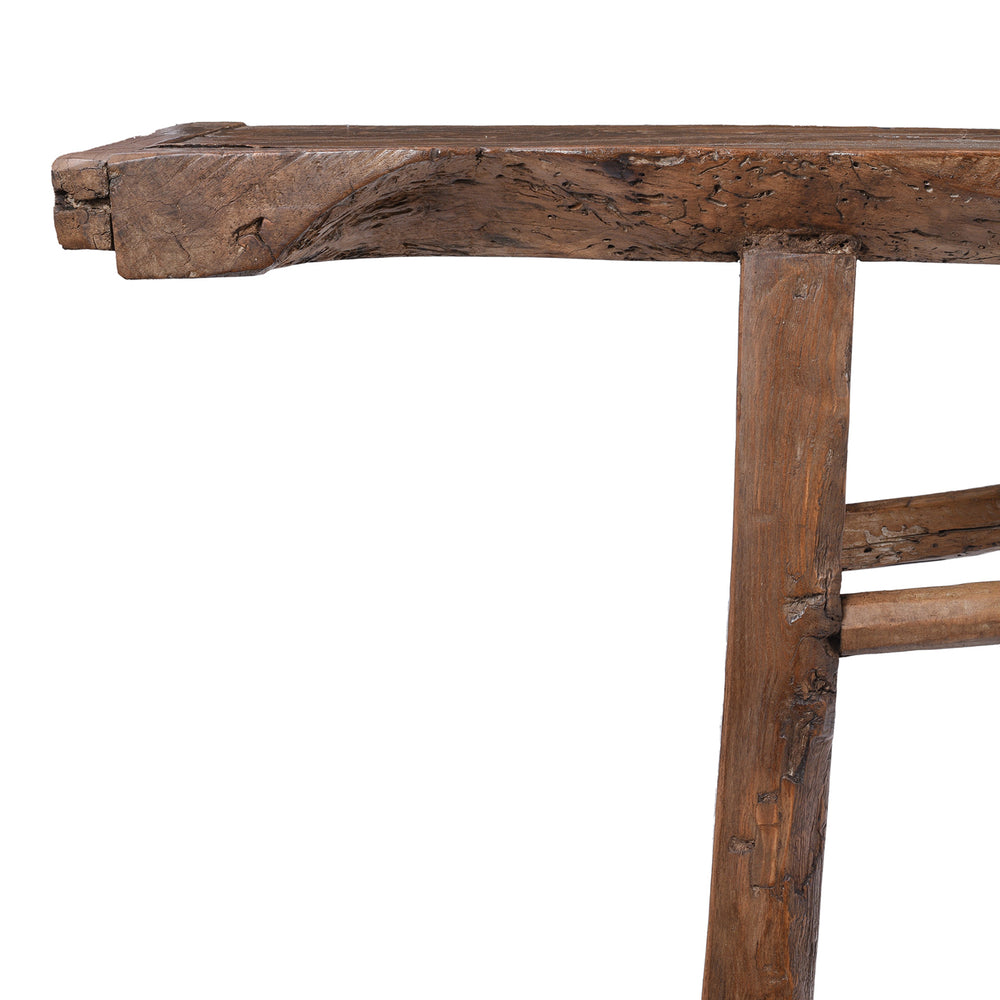 Corner Detail From Old Chinese Elm Farmhouse Console Table | Indigo Antiques