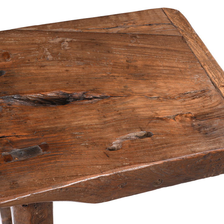 Surface Detail From Old Chinese Elm Farmhouse Console Table | Indigo Antiques