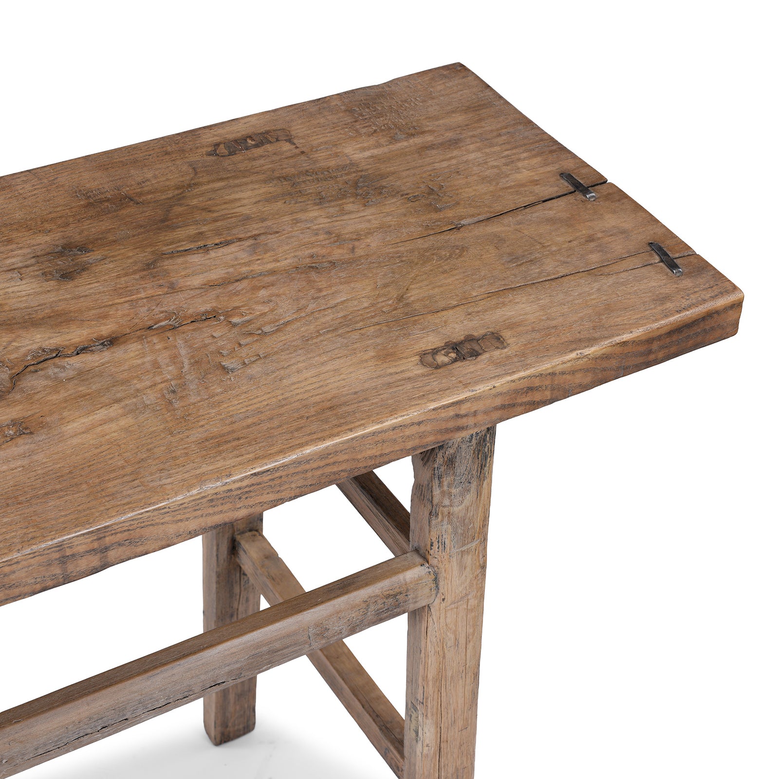 Bleached Elm Farmhouse Console Table - Late 19th Century