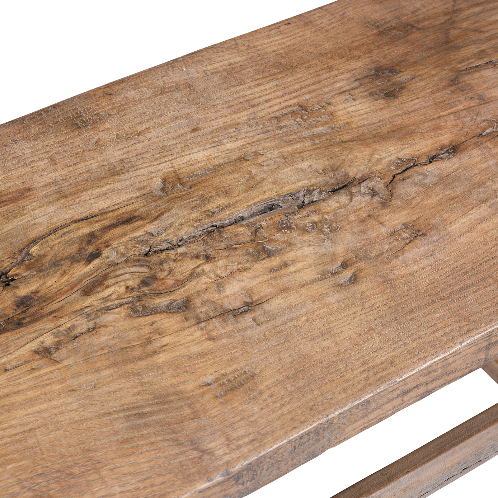 Bleached Elm Farmhouse Console Table - Late 19th Century