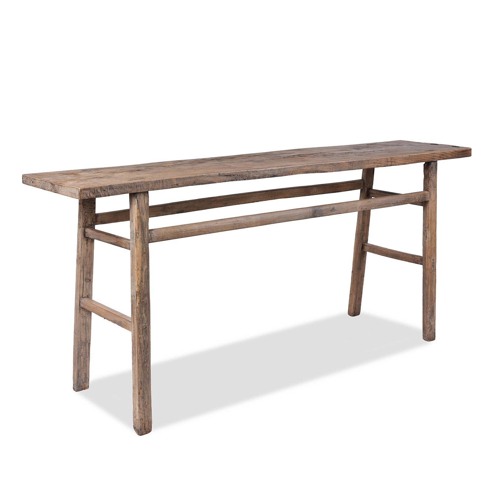 Bleached Elm Farmhouse Console Table - Late 19th Century