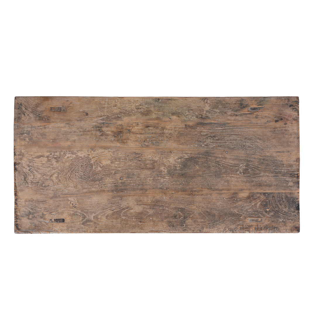 Top Down View Of Antique Elm Coffee Table With Drawers From Shandong | Indigo Antiques