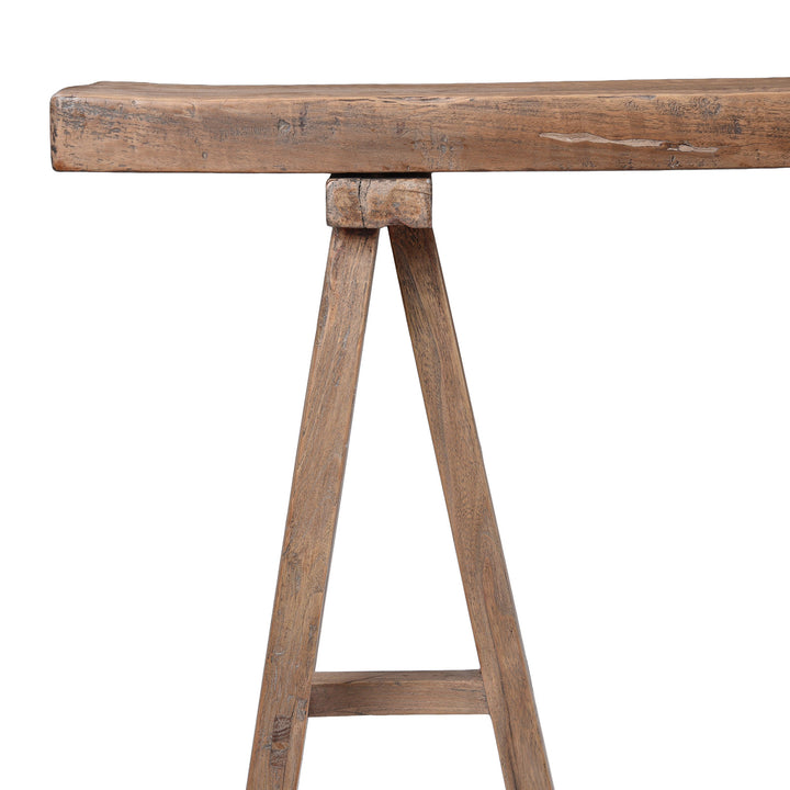 Corner Detail From Trestle Console Table Made From Old Walnut