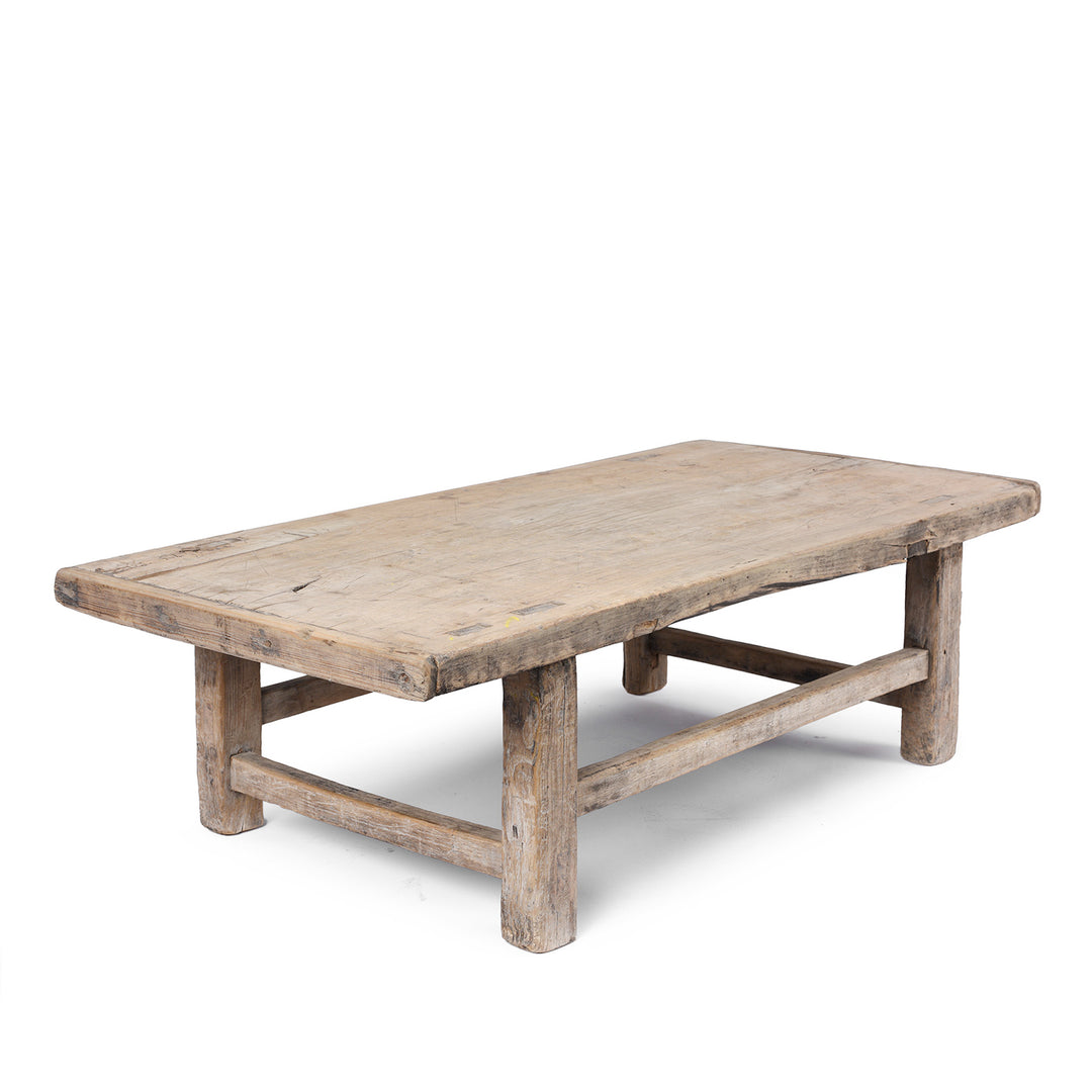Angled View Of Antique Poplar Farmhouse Coffee Table From Henan | Indigo Antiques