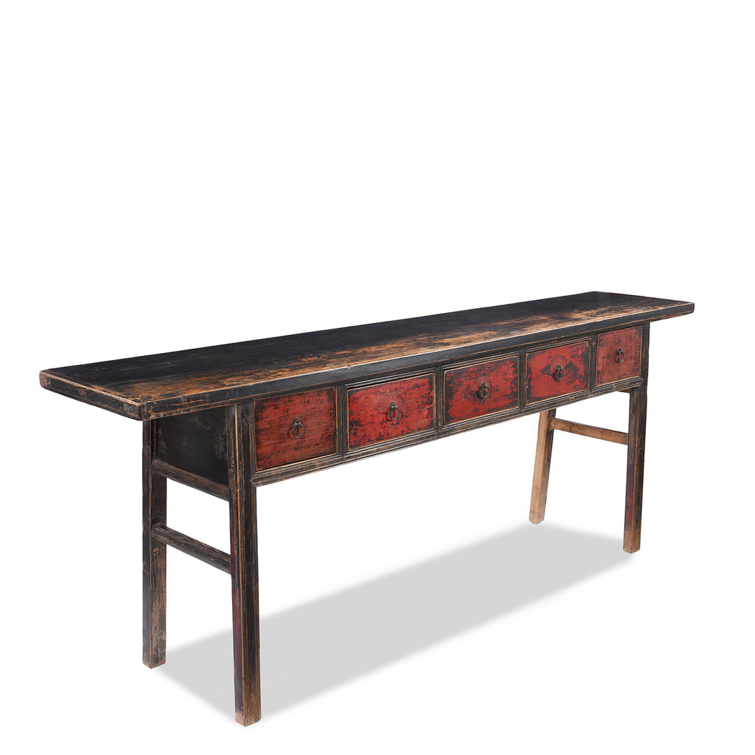 Angled View Of Antique Chinese Painted Console Table From Shanxi | Indigo Antiques