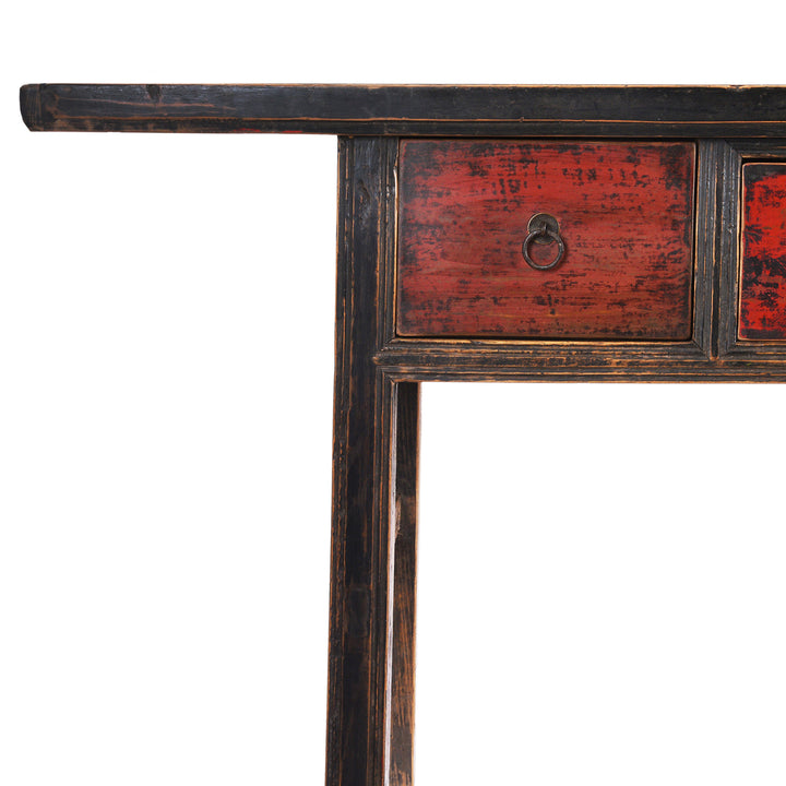Corner Detail From Antique Chinese Painted Console Table From Shanxi | Indigo Antiques