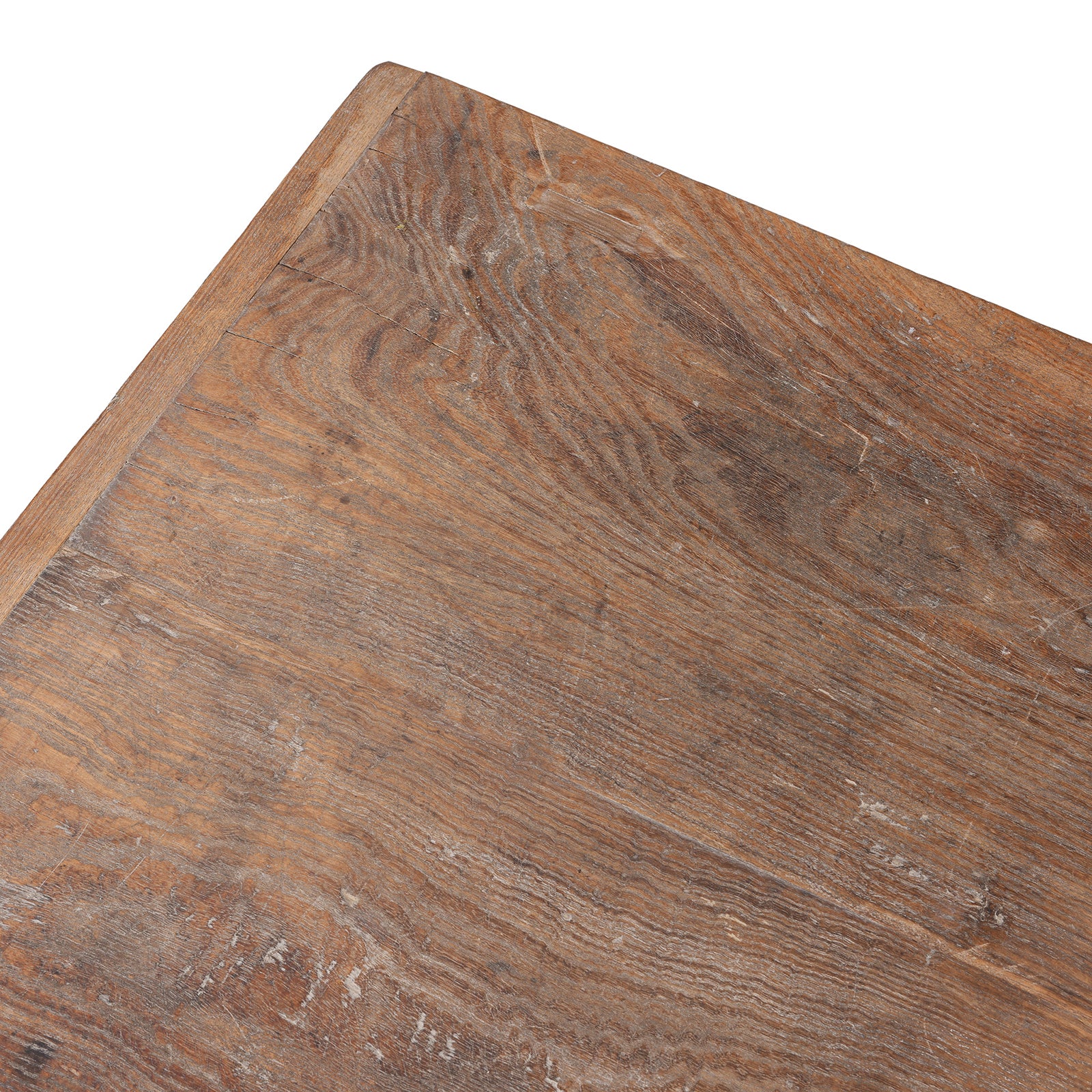 Top corner Detail From Rustic Sun-bleached Elm Farmhouse Coffee Table | Indigo Antiques