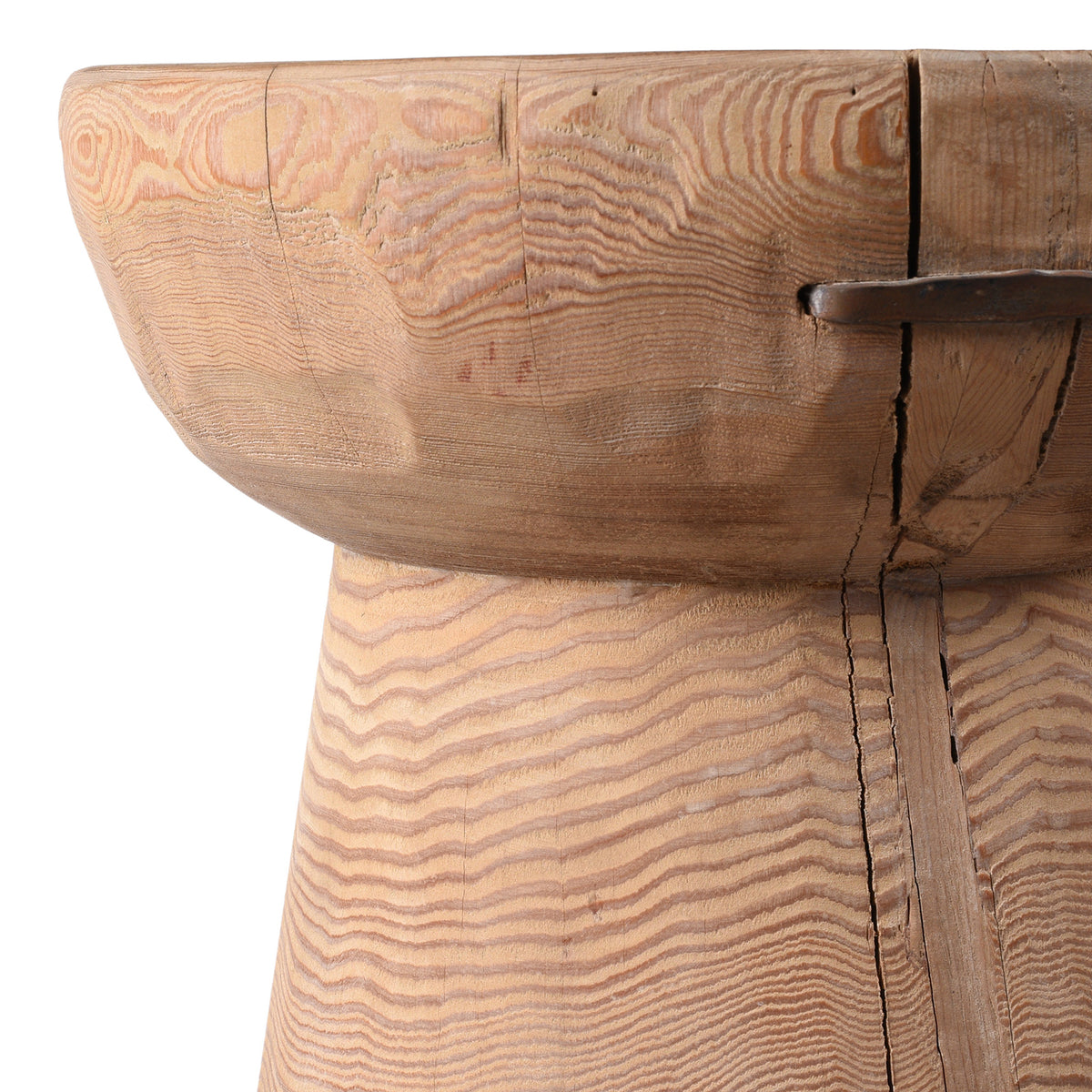 Corner Detail From Bleached Pine Stool Table With Conical Base And Circular Top