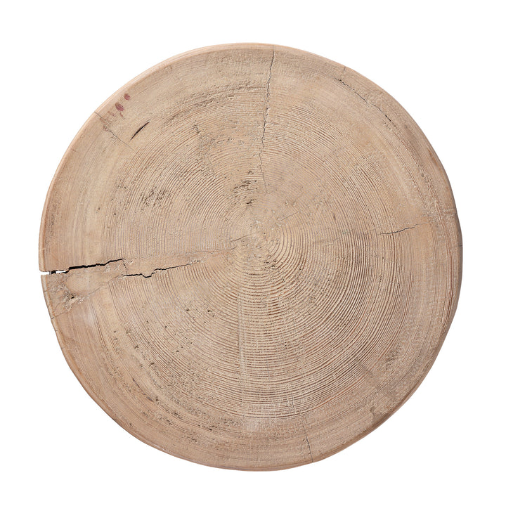 Top Down VIew Of Bleached Pine Stool Table With Conical Base And Circular Top