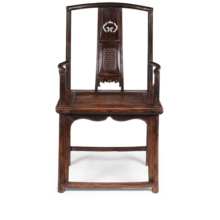 Antique Chinese Southern Officials Hat Chair From Shanxi With Carved Back And Burgundy Lacquer Patina