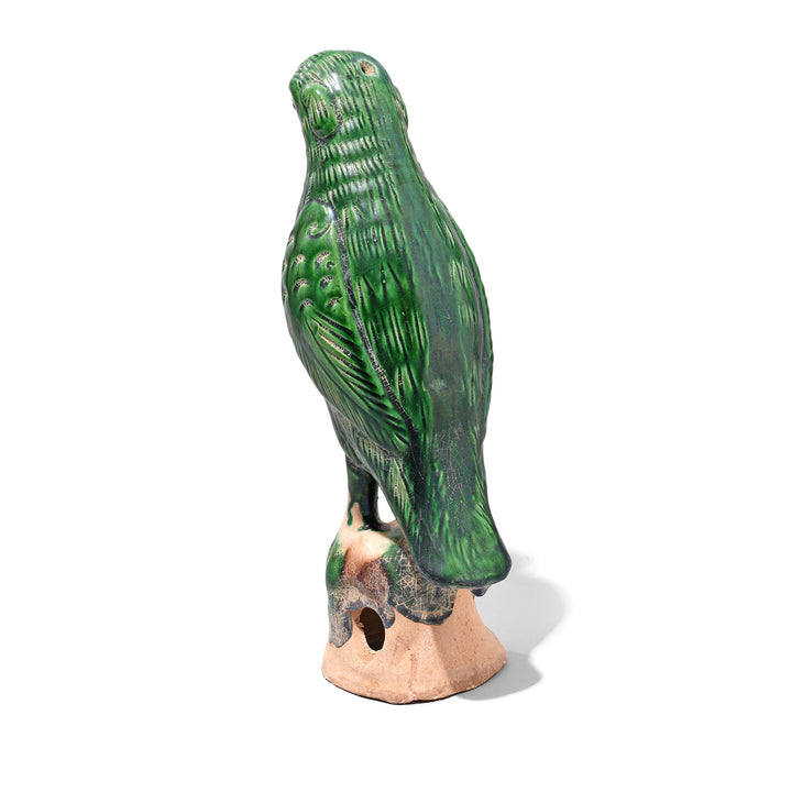 Back View Of Large Glazed Porcelain Parrot Joss Stick Holder 