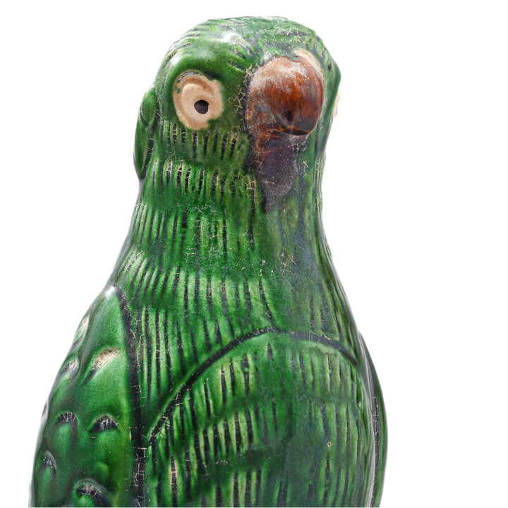 Detailed View Of Large Glazed Porcelain Parrot Joss Stick Holder 