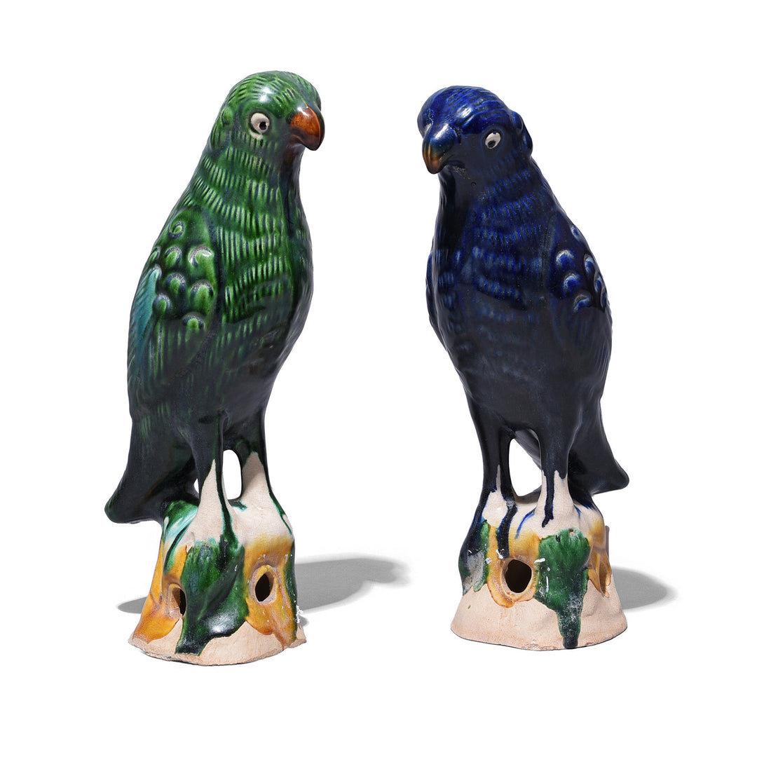 Pair Of Sancai Porcelain Parrots | Indigo Antiques