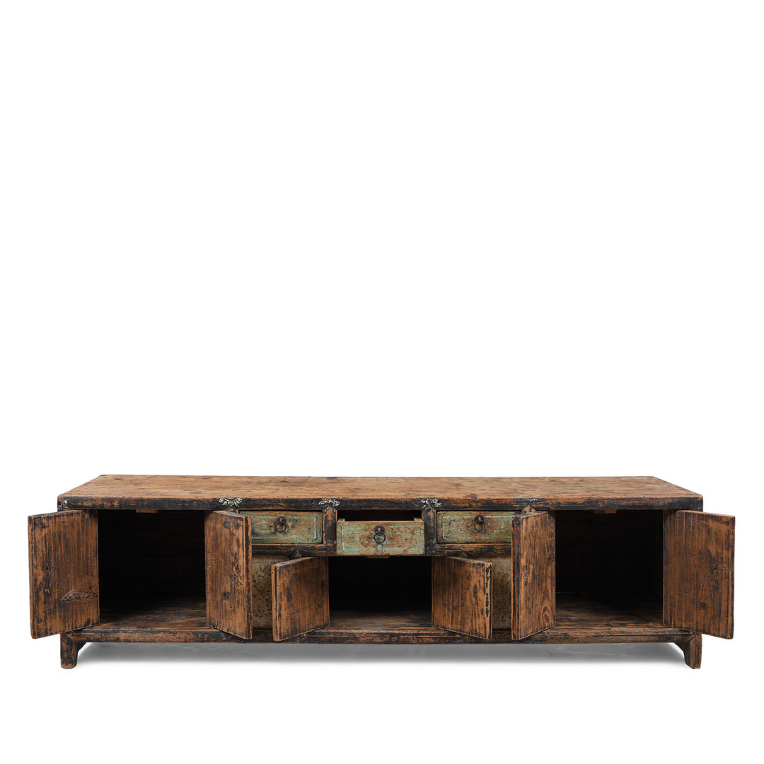 Interior Of Painted Mongolian Elm Kang Cabinet With Original 19th Century Decoration