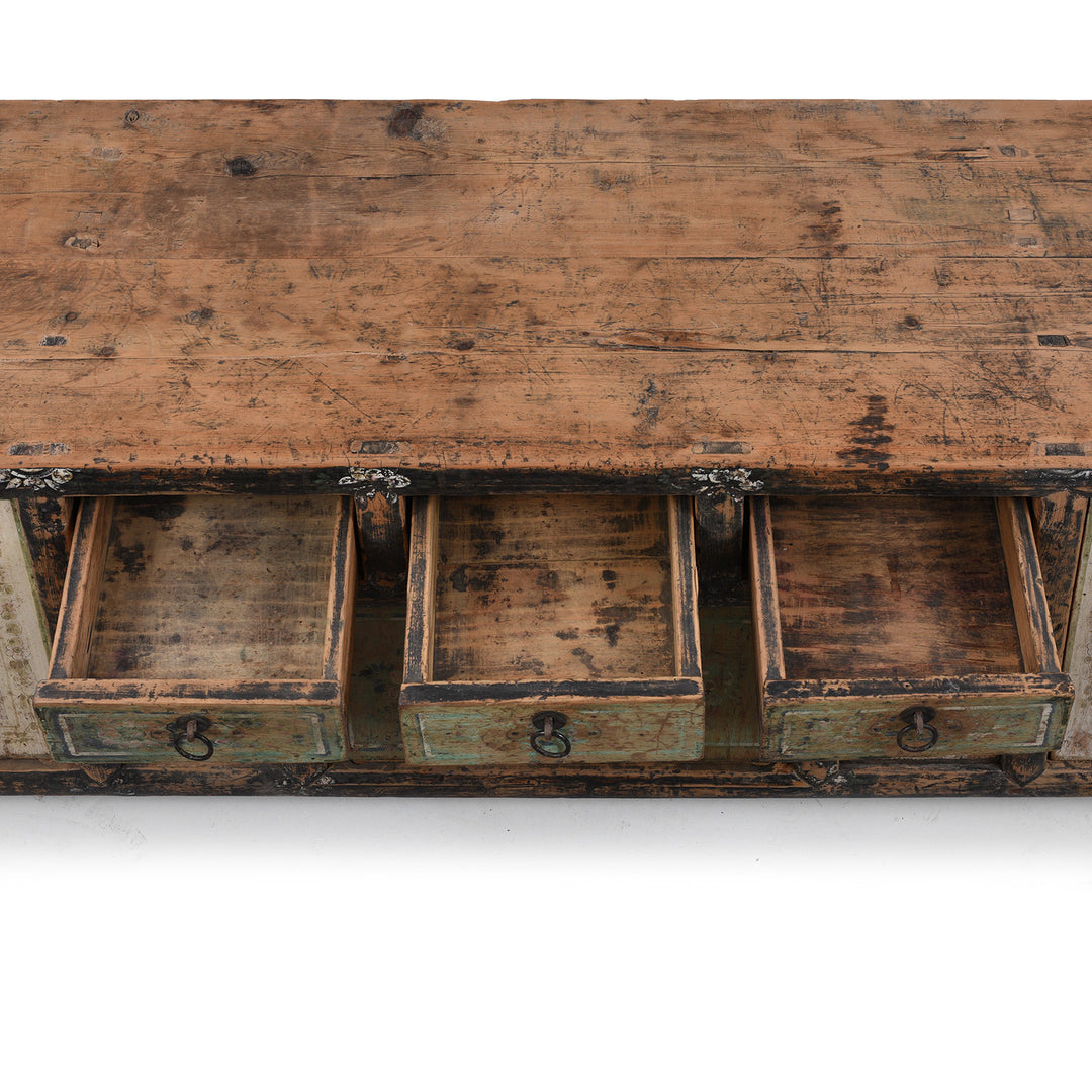 Drawer Detail From Painted Mongolian Elm Kang Cabinet With Original 19th Century Decoration